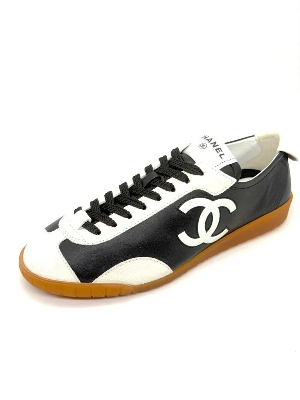 CHANEL REV Leather Suede CC Slim Retro Lace Up Sneakers Flats Trainers Shoes